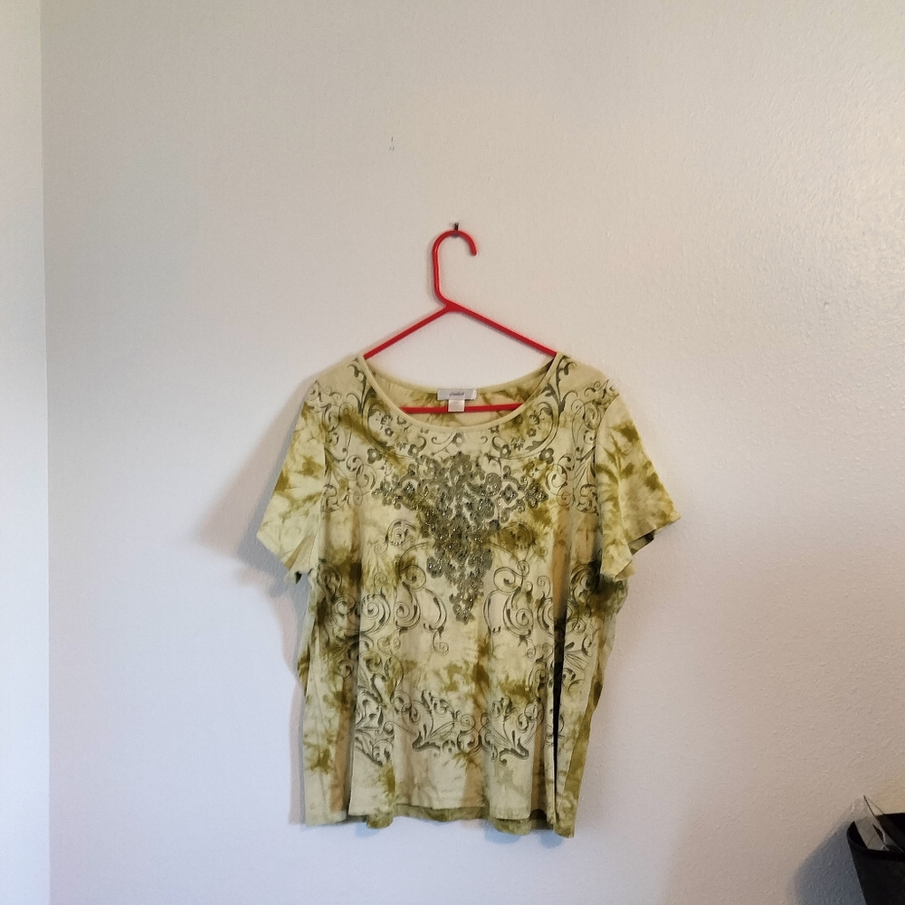 CJ Banks Boho Tie Dye Boho Fairy Grunge Y2K Embellished Green Tshirt Size 2X‎